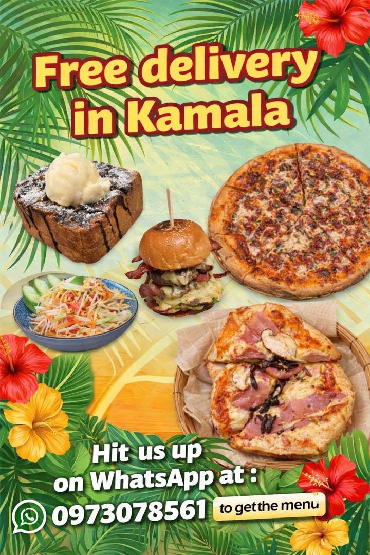 Crash delivery flyer showing burgers, pizza and Thai food
